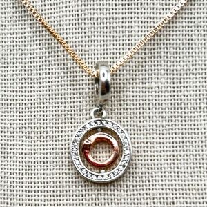 NWOT Sterling silver 18k rose gold plated circle with ring necklace pendant 18”